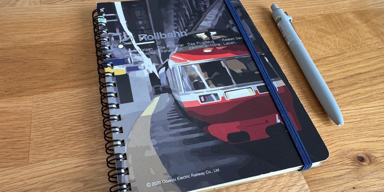 2025 Journal An image of my Rollbahn notebook. It features an illustration of a train on Japan’s Odakyu line.